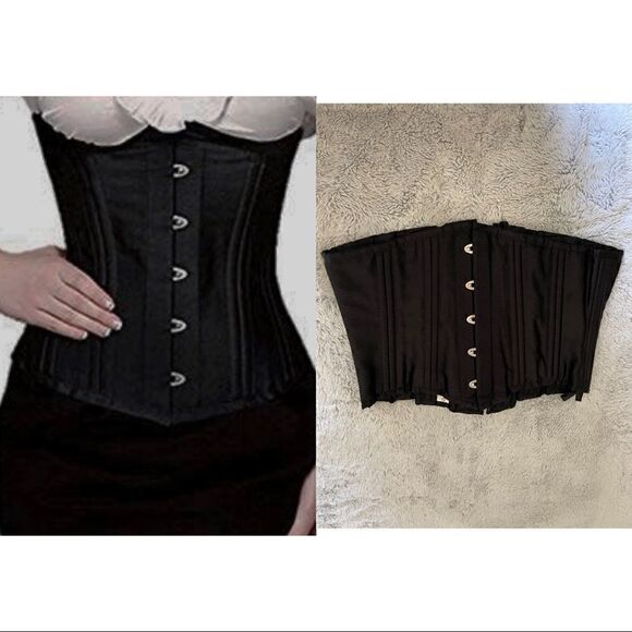 CAMELLIAS corcet black satin 26 steel bones - Picture 1 of 16